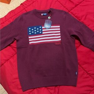 Chaps Men's Burgundy Sweater with American Flag Design